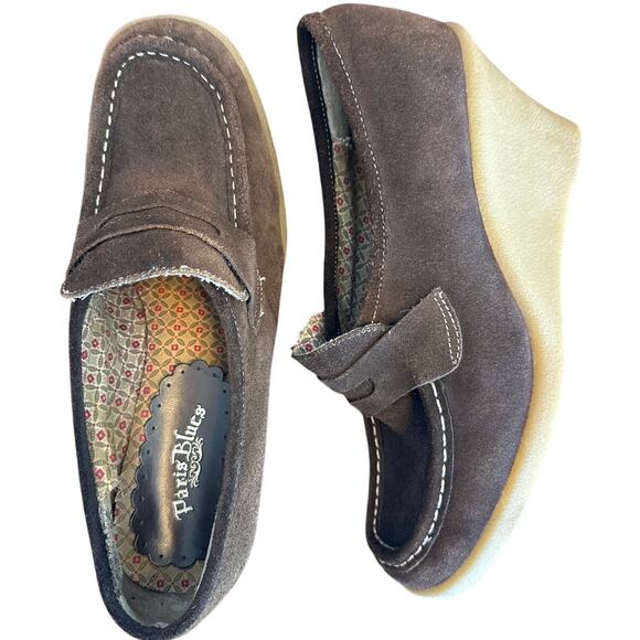 Paris Blues Brown Suede Wedge Loafers 8.5 Vintage Y2K Platform - Picture 1 of 9